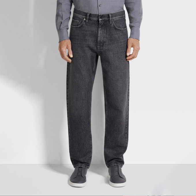 zegna stone-washed dark grey cotton denim pants